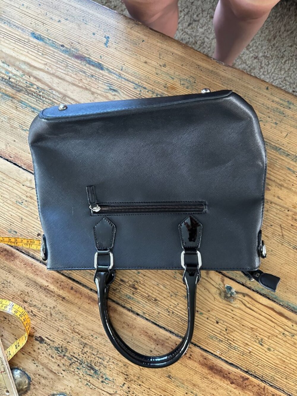 David Jones Womens Black & Gray Tote Bag With Patent Leather Accents - Picture 2 of 5